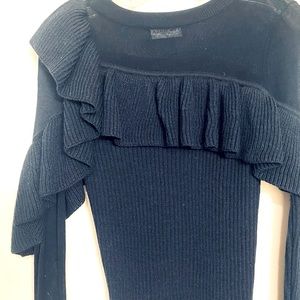 Indigo Blue ruffle sweater with see through chest